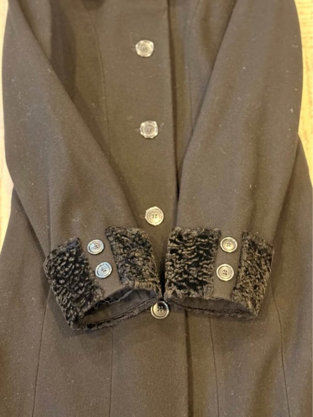 Donnybrook women's size 4 Black Wool Maxi Coat Faux Fur Cuffs Vintage - Picture 8 of 10